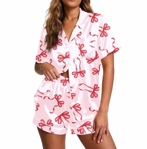 Image of Ekouaer Pajamas for Women Set Silk Satin Pjs Button Down Sleepwear Summer Loungewear Top and Shorts Lounge Set S-XXL