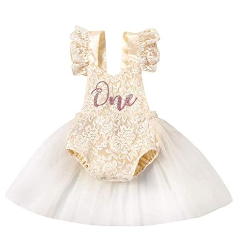 Födelsedagskläder för bäbisar, flickor, ett år, spets, volang, kortärmad sparkdräkt, tutu, klänning, sommarkläder, BEIgE, 6-9 månader