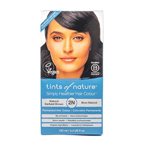 Tints of Nature 2N Marrón oscuro natural, Tinte permanente de cabello, apto para veganos, 95% natural, sin amoníaco, parabenos ni propilenglicol, 1 paquete Cover