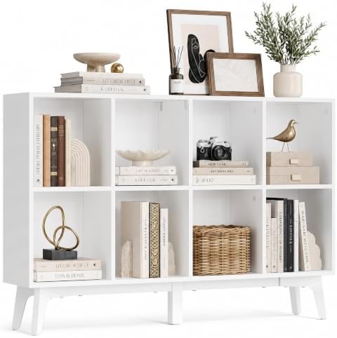VASAGLE Bücherregal, Standregal, 8 Fächer, 119,6 x 24 x 77 cm | Würfelregal, Aufbewahrungsregal für Wohnzimmer, Homeoffice, Esszimmer, Wolkenweiß, MAEZO Kollektion LBC193WB01