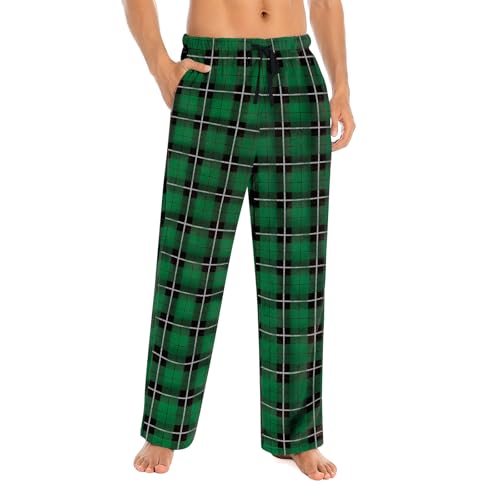 Mens Fuzzy Plaid Pajama Pants - Brushed Flannel Sleepwear with Drawstring & Pockets， Plaid & Print Pj Pants