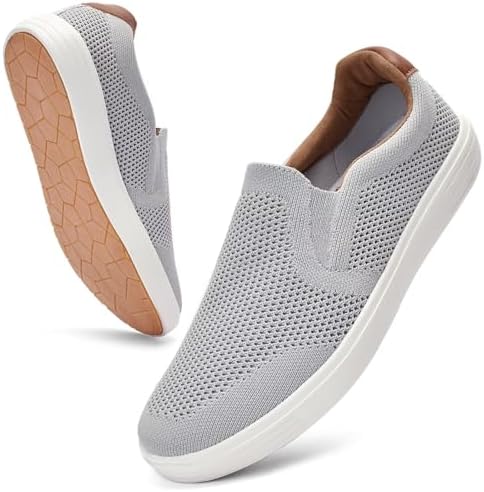 Puxowe Men's Slip On Loafers Lightweight Breathable Walking Shoes for Office Work, Casual Dress Loafers with Arch Support, Business Casual Shoes for Men All Day Comfort, Gray, Size 7.5 US