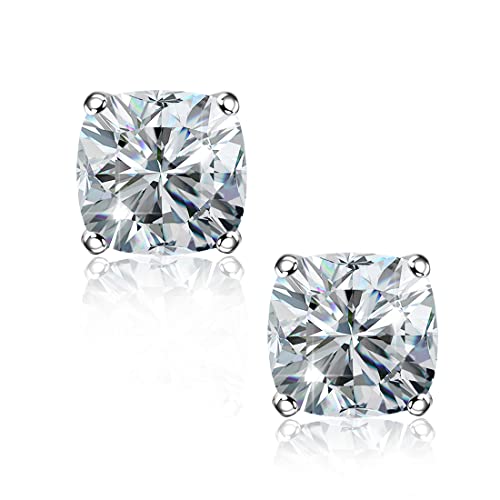 "Stunning Flame" 18K White Gold Plated 925 Sterling Silver Cubic Zirconia Cushion Cut Stud Earrings | Cz Studs For Women, Men And Girls（Cushion，7） #TOP7