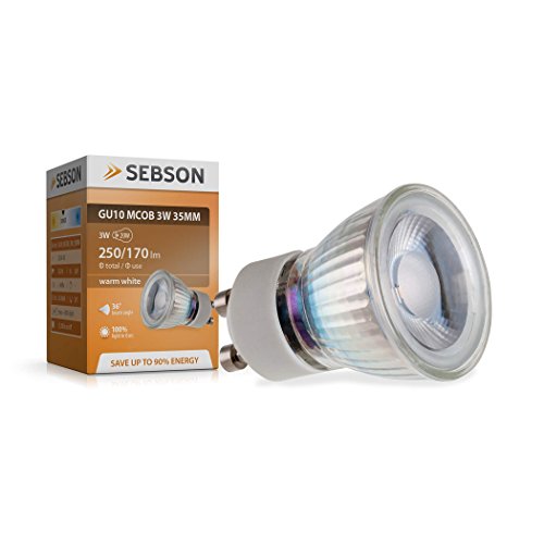 SEBSON Bombilla LED GU10 3W Equivalente a 25W   250 Lúmenes Blanco Cálido 2900K No Regulable   Angulo de Haz 46°   Bombilla Spot LED 230V ø35x47mm