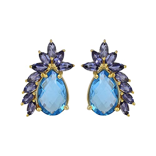 Boucles d'oreilles topaze bleue naturelle argent 925 cadeau femme