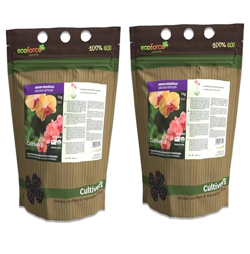 CULTIVERS Abono Orquídeas Ecológico 2x1kg. Fertilizante de Origen 100% Orgánico y Vegano Granulado. Potencia el Crecimiento y Estimula la Floración