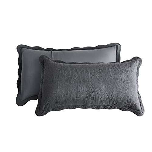 Blythease Oversized King Bedspread Dark Grey 128X120 Extra Wide, Ultrasonic Lightweight Bedding Cover, Paisley Pattern, Reversible, 5 Piece, 100% Microfiber, King/Cal King, Dark Grey #TOP7