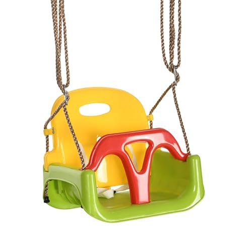 Outsunny Columpio para Bebés 3 en 1 con Respaldo Desmontable Cuerdas Ajustables y Barra en T Columpio Infantil para Niños de 9-36 Meses para Uso en Interiores y Exteriores 42x33x120-180 cm Verde
