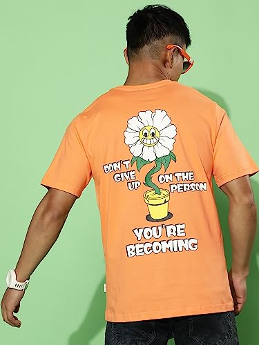 Image of Veirdo Cotton Blue Radiance & Orange Regular Fit Half Sleeve Crew-Neck Printed T-Shirt for Men
