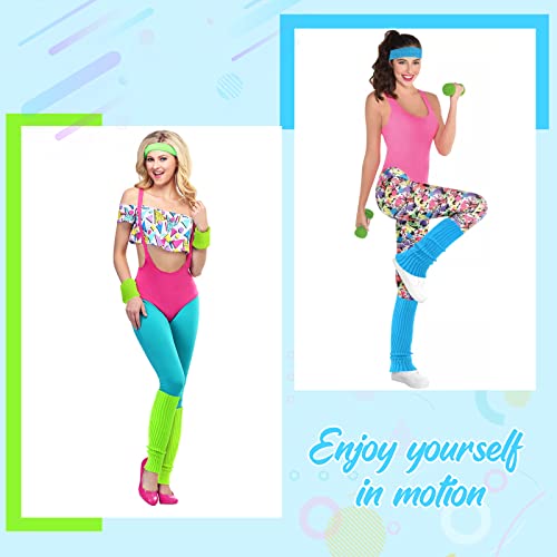 Image of ONUPGO Leg Warmers for Women 80s Sport Headband Wristbands Neon Leg Warmers Set - 80s Workout Clothes 90s Outfit for Women