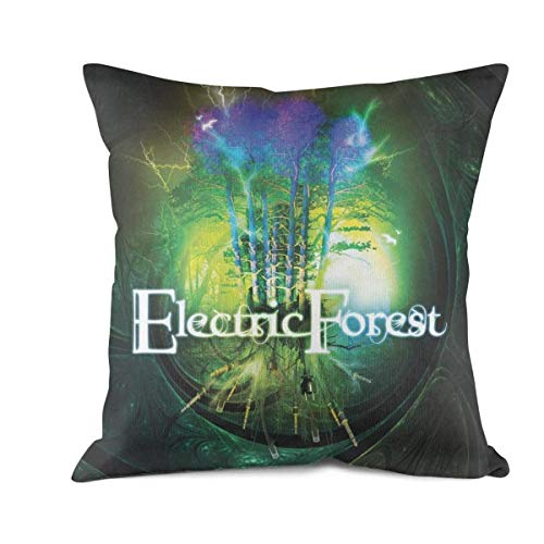 Hymanwasqhft Home Decoration Cushion Cover Electric Forest Festival Poster 100% Cotton Pillow Cover