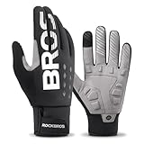 ROCKBROS サイクルグローブ ロードバイク グローブ 防寒 3Mシンサレート 裏起毛 自転車 手袋 バイク 登山 スキー スマホ対応 防風 防小雨 保温 厚手 滑り止め 秋 冬用 メンズ レディース （反射付き、ブラック、厚手、L）