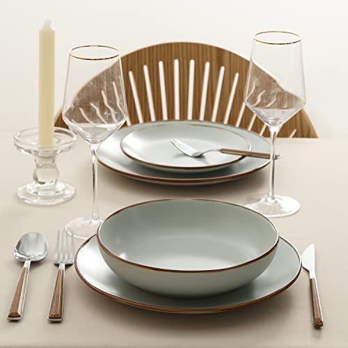 Image of Stone Lain Brasa Stoneware 32 Piece Modern Dinnerware Set, Plates and Bowls, Service for 8, Light Green, Microwave & Dishwasher Safe