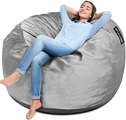 [Removable Cover] Bean Bag Chairs for Adults, 4 Foot Memory Foam Bean Bag for Adults, Big Sofa with Fluffy Removable Microfiber Cover, Furnitures for Dorm Room and Living Room, Grey