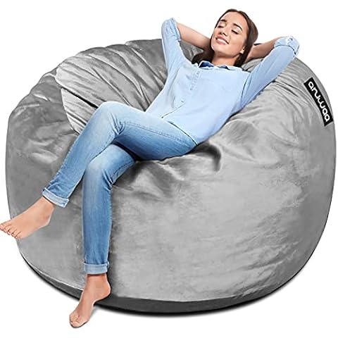 [Removable Cover] Bean Bag Chairs for Adults, 3 FT Memory Foam Bean Bag for Adults, Big Sofa Furnitures for Dorm Room and Living Room, Silver Grey Cover