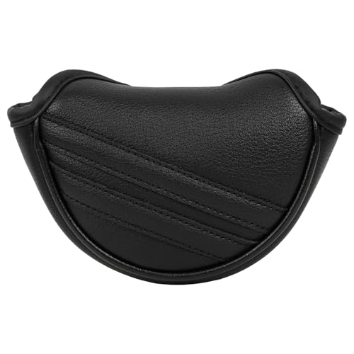 Golf MId Hlaf Mallet Putter Head Cover Magnetic Closure Heel-shaft Club Protector Classic Black PU Leather