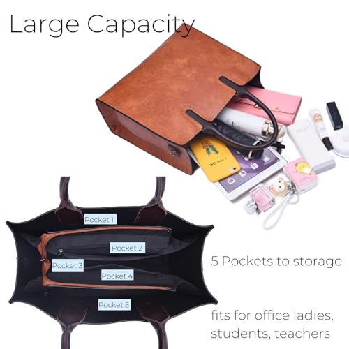 Image of Fashion Tote Handbags for Women Lightweight PU Leather Satchel Shoulder Crossbody Handbag Bags Waterproof Hobo Bag Retro Oil Wax Handle Satchel Purse Middle Size Multi Compartment Deep Red