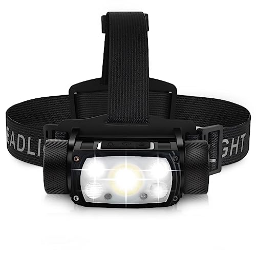 Rechargeable LED Headlamp,90000 Lumen Super Bright Motion Sensor Head Lamp,160°Adjustable Headband Outdoor Waterproof Head Light,18 Modes Headlamp Flashlight, for Hardhat, Camping, Running, Hiking.