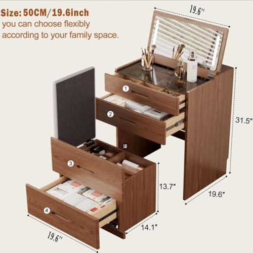 Image of 3 In1 Soild Wood Make up Table with Hidden Mirror and Chair,W20xd20xh32inch Vanity with Lights, Dressing Table with 4 Drawers Storage and Adapter Outlet for Small Space,Vanity Desk for Bedroom