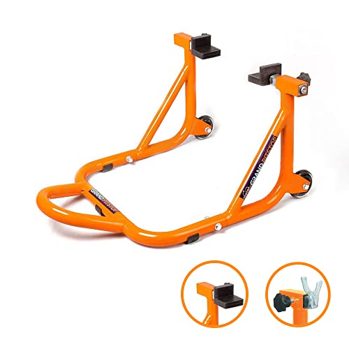 Grand Pitstop Universal Rear Paddock Stand for Motorcycle with Swingarm Rest (Dismantable with Skate Wheels, Orange, Motorcycle Weight Up to 450 Kgs)