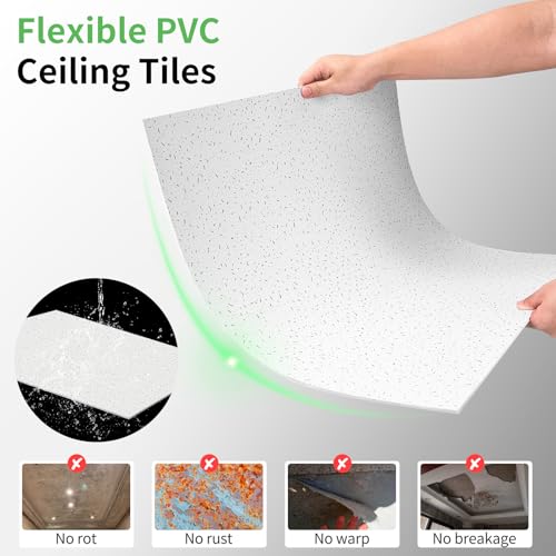 Image of Art3d 24 inchx24 inch Stucco Printed Drop Ceiling Tiles, 2x2ft Decorative PVC Ceiling Tiles for Home, Office, Restaurant and Gym, Covering 48 Sq.,ft, 12 Pack, White