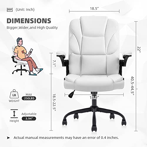Seatzone Home Office Desk Chair, High Back Ergonomic Managerial Executive Chairs, Swivel Adjustable Computer Headrest And Lumbar Support Chairs With Wheels Armrest, White #TOP1