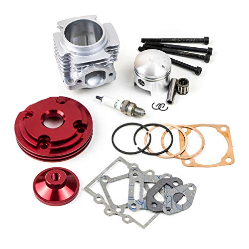 Cilindro Big Bore 44mm Kit Cilindro 50cc Testa CNC Scomposta per Minimoto Racing Completo ROSSO spinotto 12mm STI