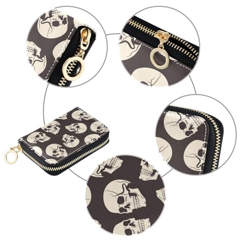 RFID Credit Card Holder Gothic Skull Leather With Zipper Card Case Wallet for Women Girls3
