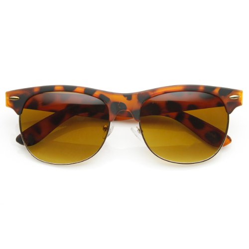 zeroUV Classic Circa 50's Half Frame Rubber Finish Horn Rimmed Sunglasses (Tortoise-Gold Amber)2