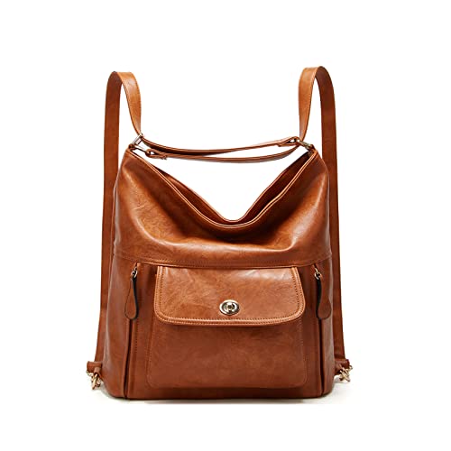 Image of myfriday Vintage Leather Fashion Backpack Purse for Women Large Capacity Convertible Backpack Travel Daily Daypack (Brown)