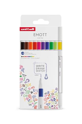 uni-ball - Mitsubishi Pencil - Pochette de 10 Feutres Emott - Pointe Fine Blanche 0,4 mm - Essential Colours