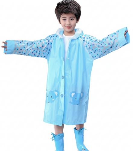 Image of FashionIO Hooded Raincoat for Kids with Wide /Inflated Brim Solid PVC Student Kids Raincoat with School Bag Rain Cover Cartoon Print Raincoats
