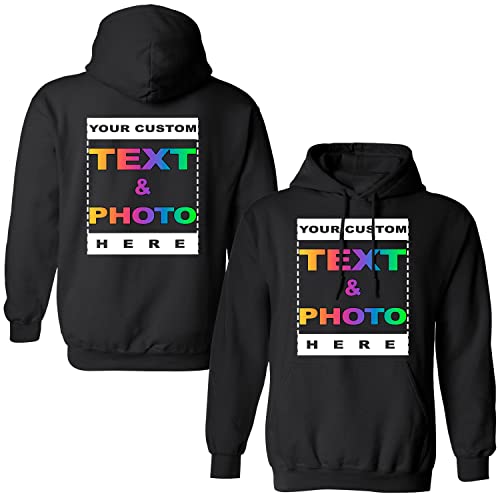 Tee Miracle Custom Hoodie - Personalized Image Unisex Sweatshirt - Customized Add Your Text Photo Hoodies - Men Women Adult Front Back Print - Large Black