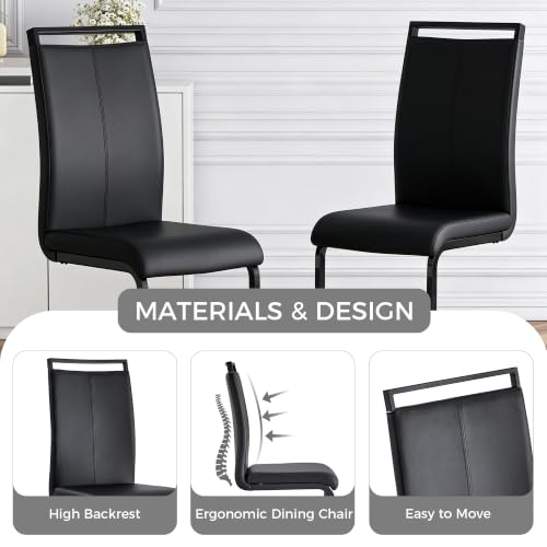 Image of Baysitone Modern Dining Chairs Set of 8, Side Dining Room with Black Frame, Kitchen Faux Leather Padded Seat High Back, for Dining Room,Kitchen, Living Black Black With Black Leg