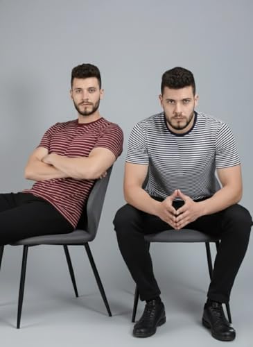 Image of URGEAR Men's Pack of 2 Cotton Blend Striped Round Neck T-Shirt