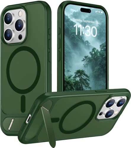 Image of Magnetic Compatible with iPhone 15 Pro Case, [Built-in Invisible Kickstand][Compatible with MagSafe] [Military Grade Shockproof] Slim Translucent Matte Phone Case for iPhone 15 Pro 6.1 inch