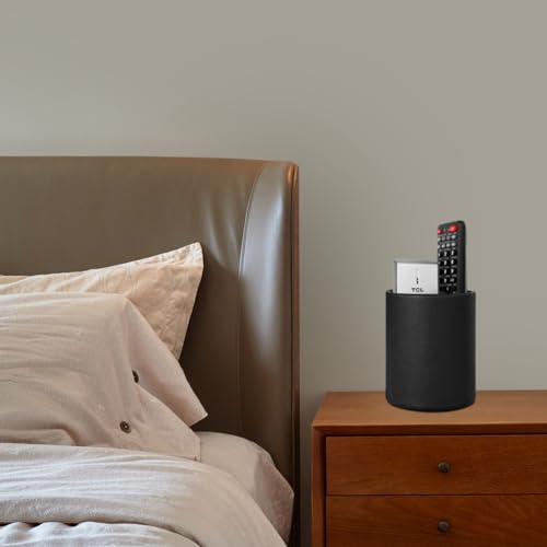 Image of Pen Pencil Holder Cup Container PU Leather Desk Organizer Stand Decor Brush Scissor Holder Decoration Office Desk Home School (3.3 inch x 3.3 inch x 4 inch, Black)