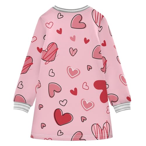 Heart Pink Red Girls Dresses Long Sleeve Sweatshirt Dress for Girls Winter Toddler Casual A Line Dresses Size 2-8T2