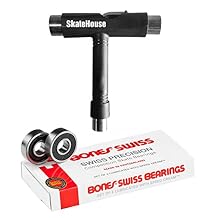 Bones Swiss Skateboard Bearings 8 Pack Bundled with a SkateHouse Skate Tool