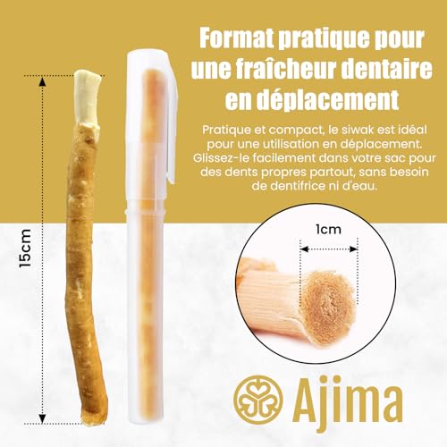 Siwak Natural 5 X + Gratis Etui, Miswak Zahnbürste, natürlich, aus Araqholz, Zahnaufhellung und Frische, reinigt und desinfizierend – kein Abfall biologisch abbaubar