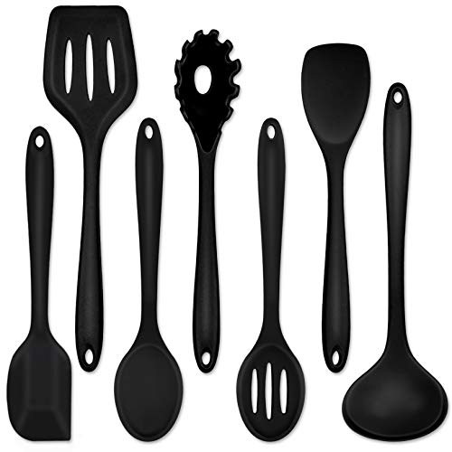 Kitchen Cooking Utensils Set of 7, P&P CHEF Heat-proof Cooking Utensil Kitchen Spatula for Nonstick Cookware Cooking Serving, Slotted Turner, Soup Ladle, Spatula, Pasta Server, Spoon - Black Kitchen Cooking Utensils Set of 7, P&P CHEF Heat-proof Cooking Utensil Kitchen Spatula for Nonstick Cookware Cooking Serving, Slotted Turner, Soup Ladle, Spatula, Pasta Server, Spoon - Black