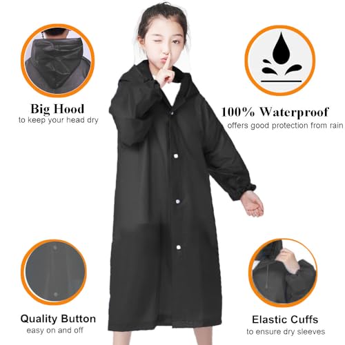 HLKZONE Rain Ponchos for Kids, [2 Pack] Reusable Raincoats for Boys and Girls Waterproof Kids Rain Jacket Rain Gear with Hood3