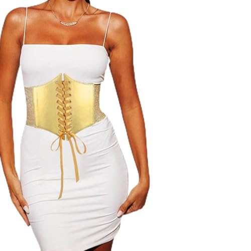 Yalice Women Corset Dress Belt Gold Wide Elastic Waist Belts Thick Stretchy Renaissance Costume Accessories