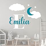 K015 Wandtattoo Namen Kindernamen Sterne Set Türschild Baby Mädchen Junge Mix Grau Personalisiert Wunschname verschiedene Größen (01 Wolken)
