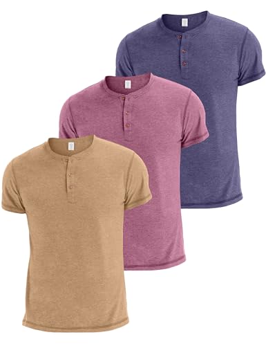 OZL Men's Henley Shirt, Men Polo Short Sleeve Blend T-Shirt with Buttons, Casual Summer Basic Tee 3Pcs