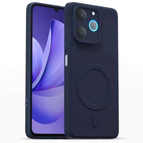 Image of Outlouders Back Cover for Realme P4 Lite 4G Soft Matte Silicone Cover with Slim Fit | Mag-Safe Logo (Not Mag-Safe Compatible) | Shockproof | Camera Protection Bumper Case (Blue)