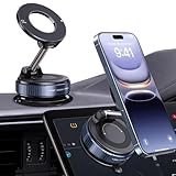 360° Rotatable Vacuum Magnetic Phone Holder, Foldable and Retractable Suction Cup Car Phone Mount for Car/Gym/Mirror/Smooth Surface, Compatible with iPhone Android and All Smartphones (Black)