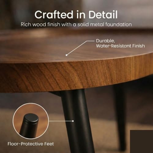 Round Coffee Table Set of 2 - Modern Nesting Design, Wood & Metal Small Tables for Living Room, Space-Saving Center Tables for Small Spaces, Industrial Style Furniture (23.6” & 19”) by Westburry - Image 6