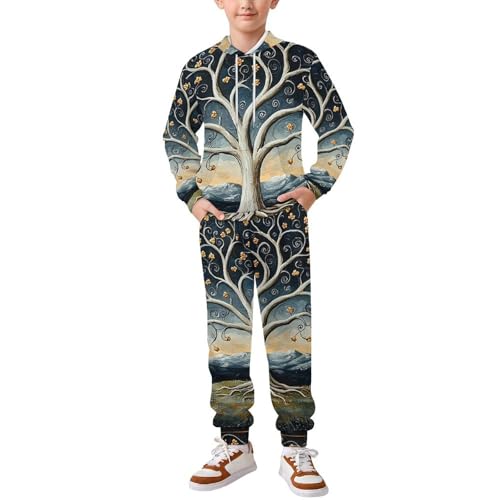 Boys Girls Clothes Hoodies Sweatshirt Pants Set 2 Pieces Fall Winter Outfits, Trees Patterns Art