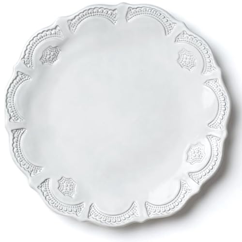 Vietri Incanto Lace European Round Dinner Plate Elegant Handcrafted Earthenware Italian Tableware - 11 Inch White Vietri Incanto Lace European Round Dinner Plate Elegant Handcrafted Earthenware Italian Tableware - 11 Inch White